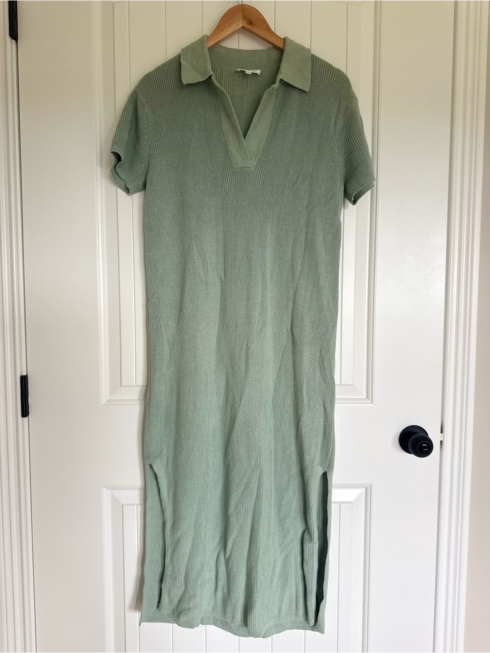Haven Well Within Sage Green Organic Cotton Ribbed Knit Johnny Collar Midi Dress - Picture 3 of 9